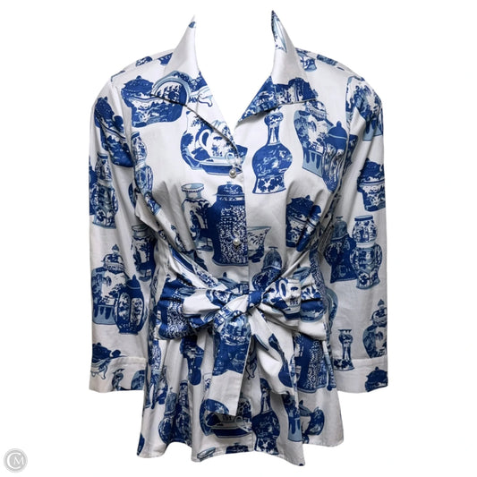 Top Long Sleeve By Patty Kim In Blue & White, Size: Xl