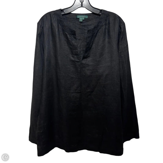 Linen Top Long Sleeve By Lauren By Ralph Lauren In Black, Size: Xl