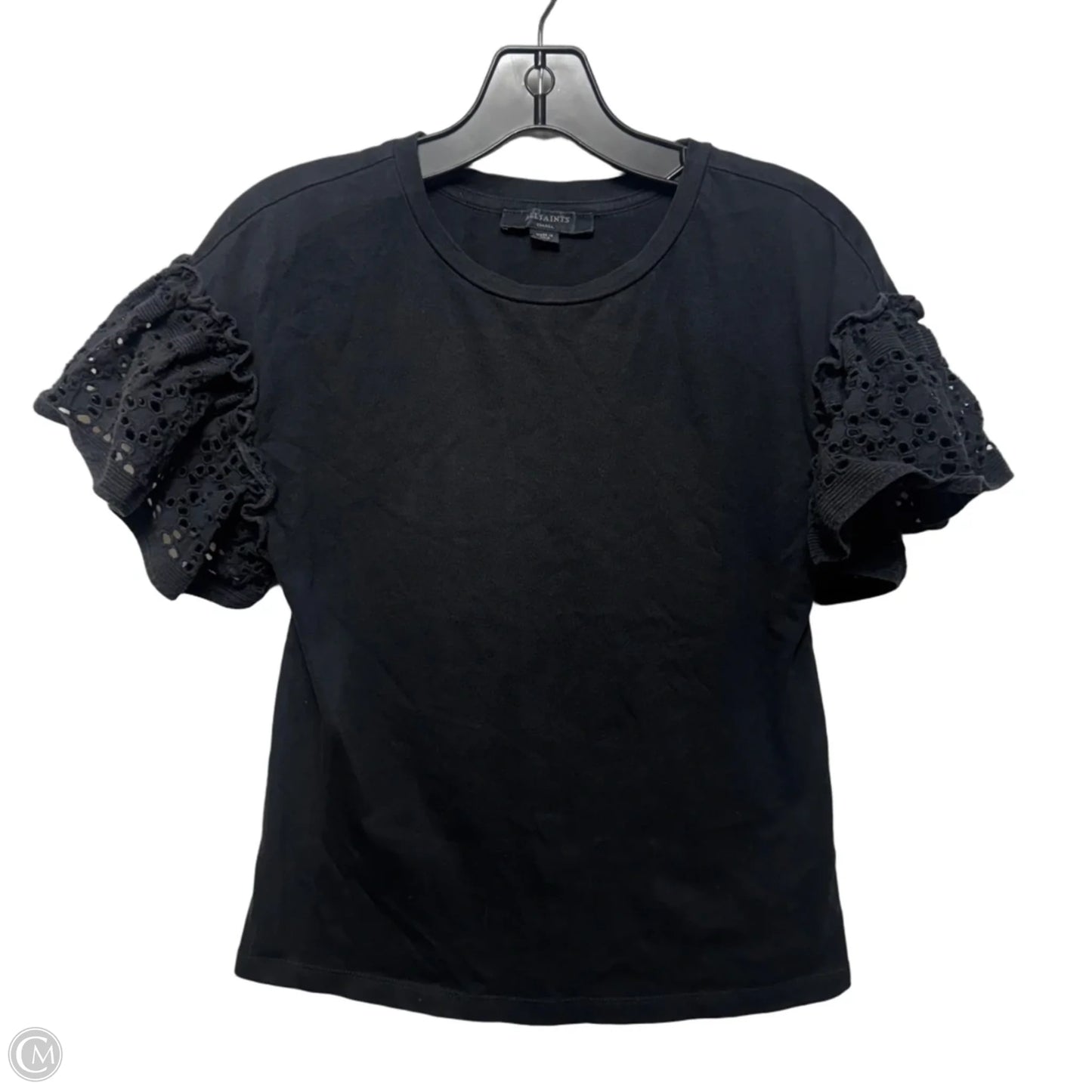 Eyelet Sleeve Top Short Sleeve Designer By All Saints In Black, Size: S