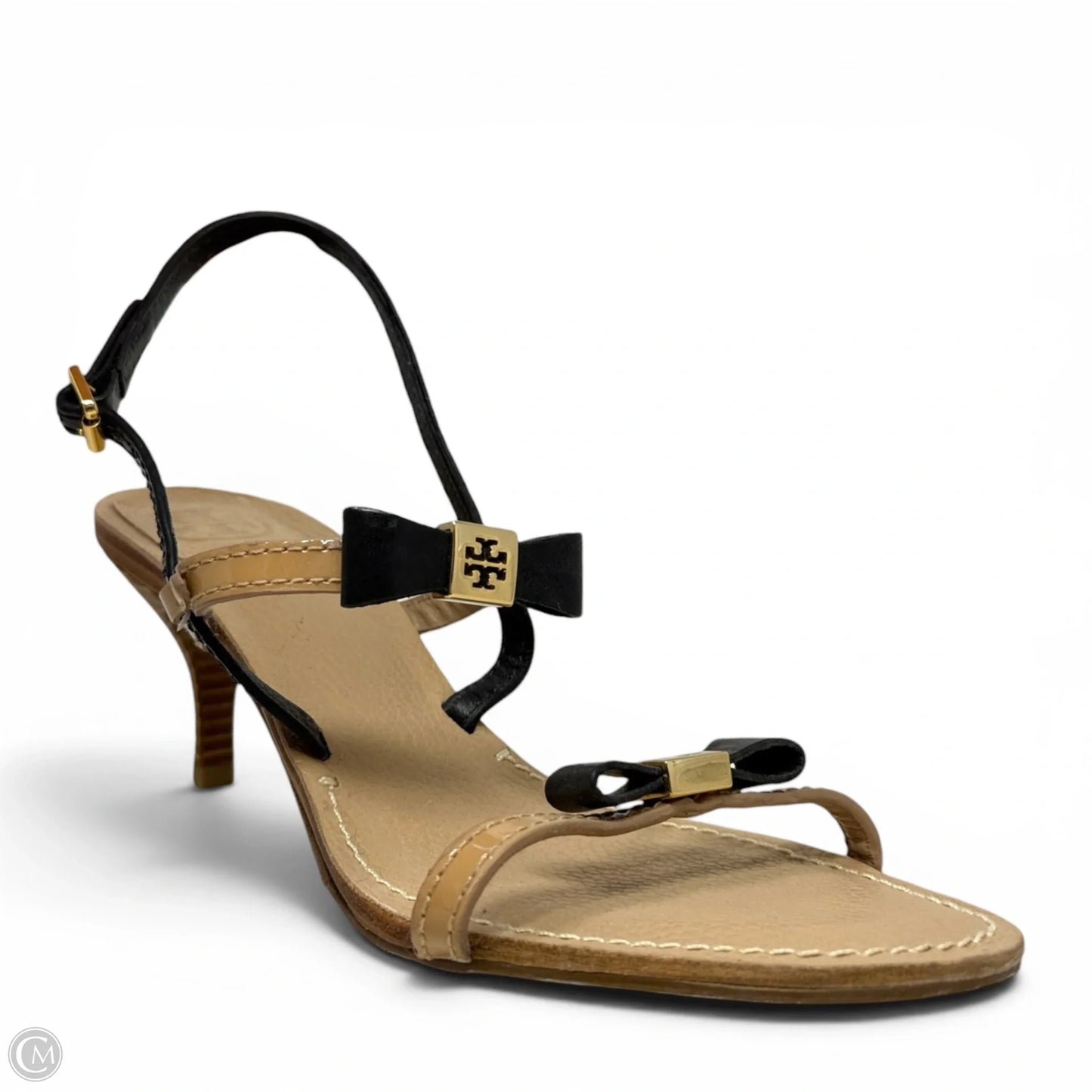 Kailey Sandals Designer By Tory Burch In Black & Gold, Size: 8.5
