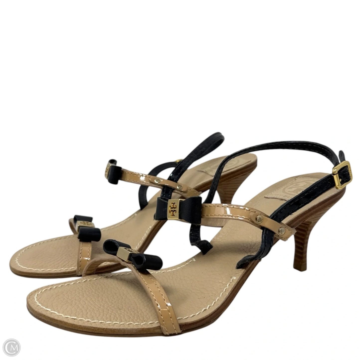 Kailey Sandals Designer By Tory Burch In Black & Gold, Size: 8.5