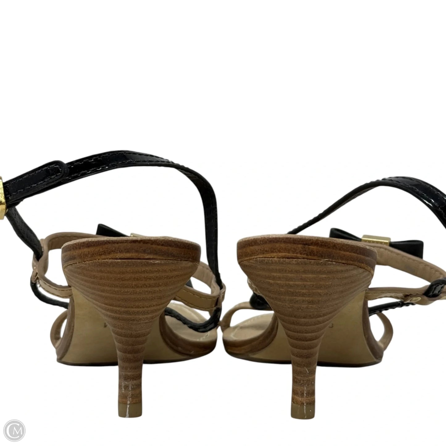 Kailey Sandals Designer By Tory Burch In Black & Gold, Size: 8.5