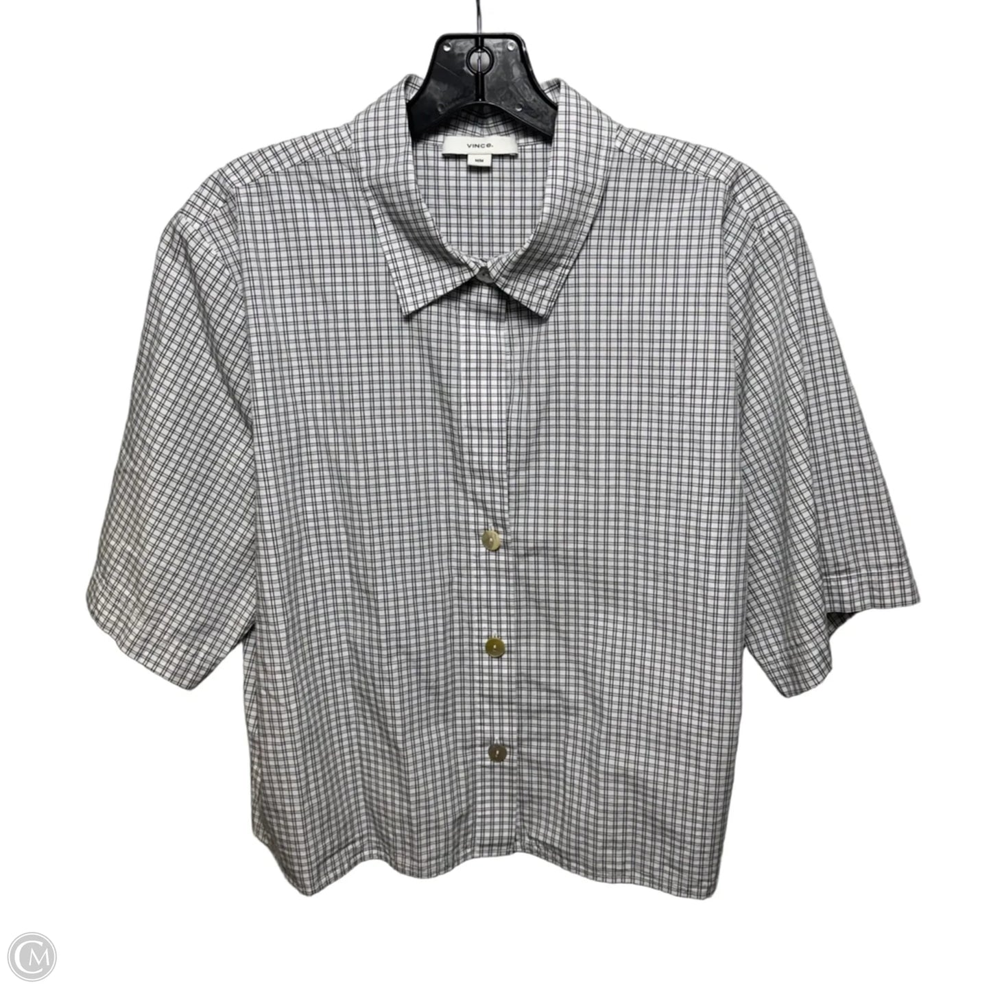 Top Short Sleeve By Vince In Checkered Pattern, Size: M