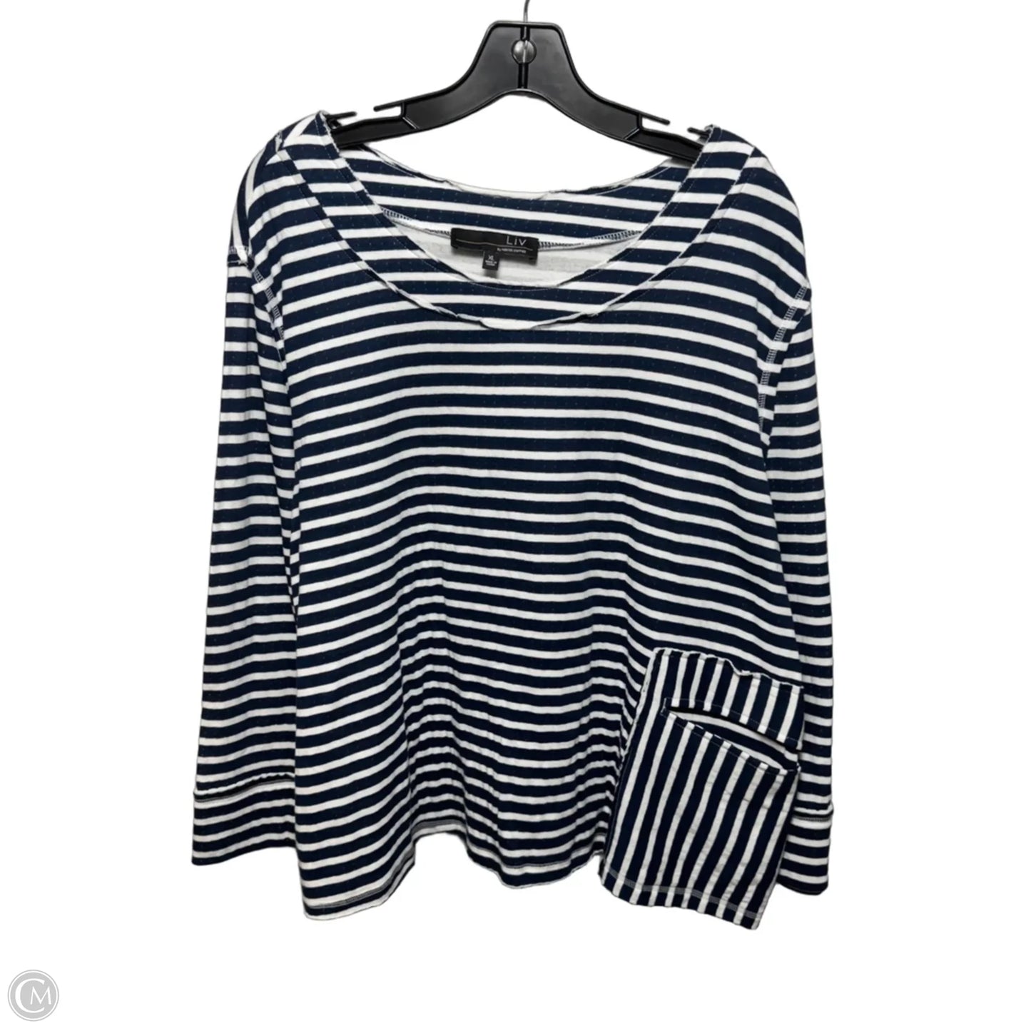 Patch Pocket Top Long Sleeve By liv by habitat In Navy Striped Pattern, Size: Xl
