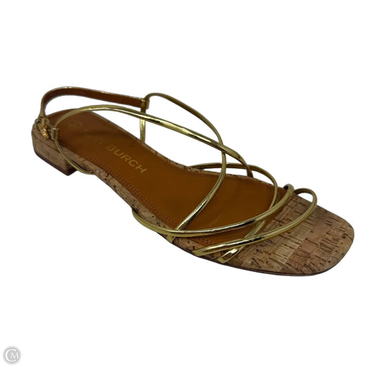 Penelope Strappy Sandals Designer By Tory Burch In Gold & Tan, Size: 10