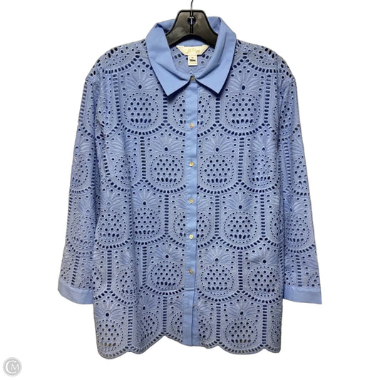 Gracee Pineapple Eyelet Top Long Sleeve Designer By Lilly Pulitzer In Blue, Size: M