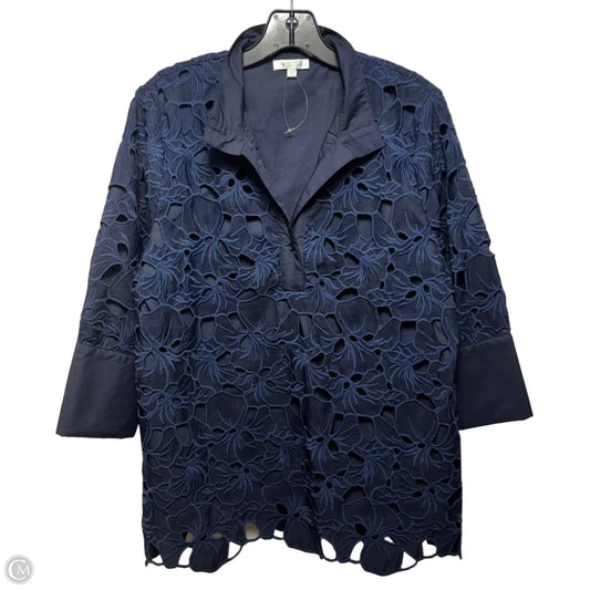 Eyelet Top Long Sleeve By Jade In Navy, Size: M