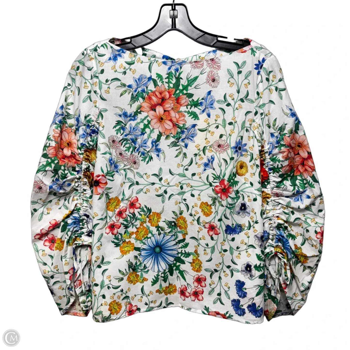 Wildflower Voile Ruched Sleeve Top Long Sleeve By Pearl In Floral Print, Size: M