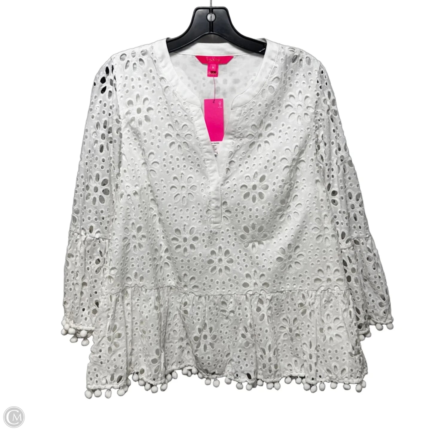 Bekah 3/4 Sleeve Eyelet Top Designer By Lilly Pulitzer In White, Size: M