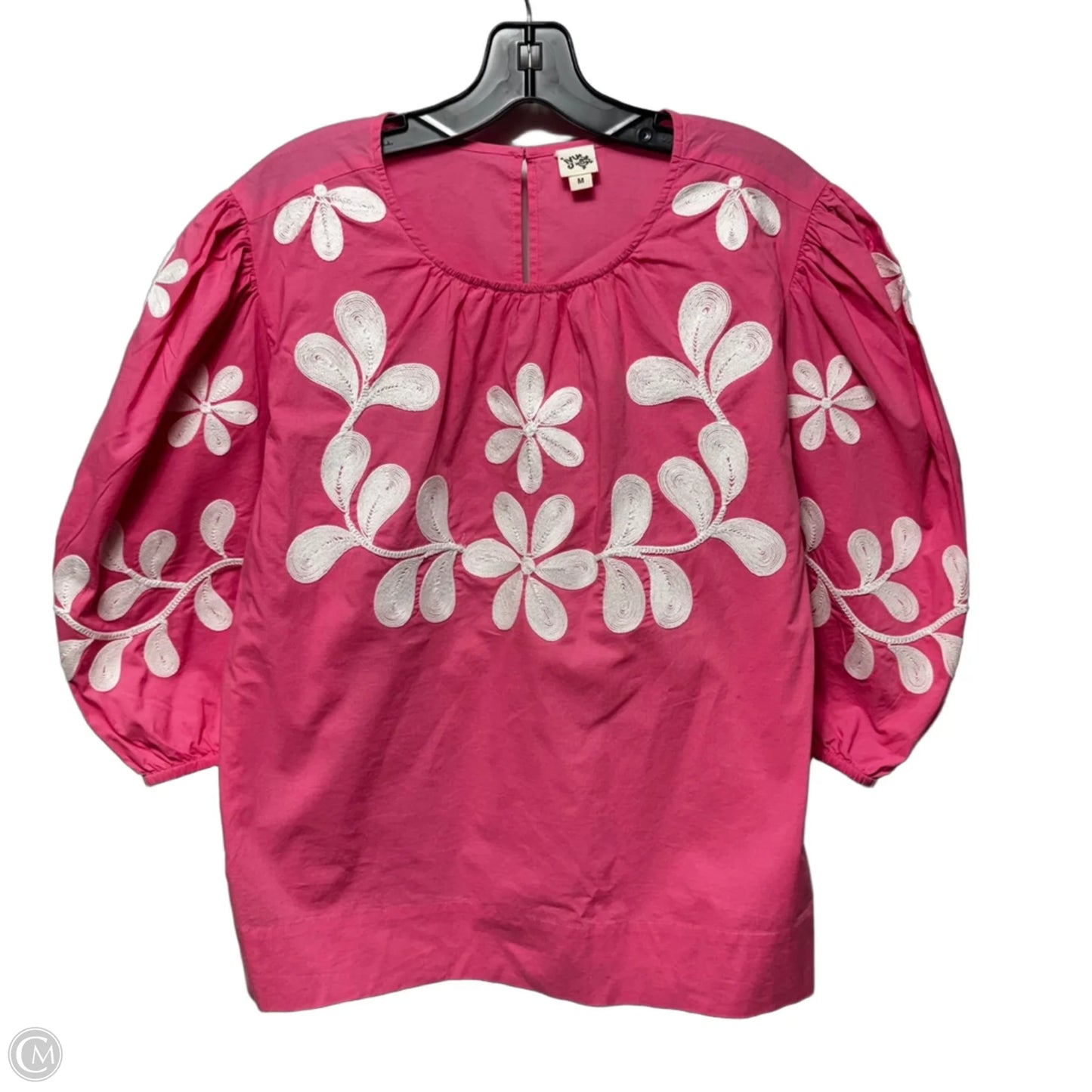 Embroidered Top 3/4 Sleeve By Ivy Jane In Pink & White, Size: M