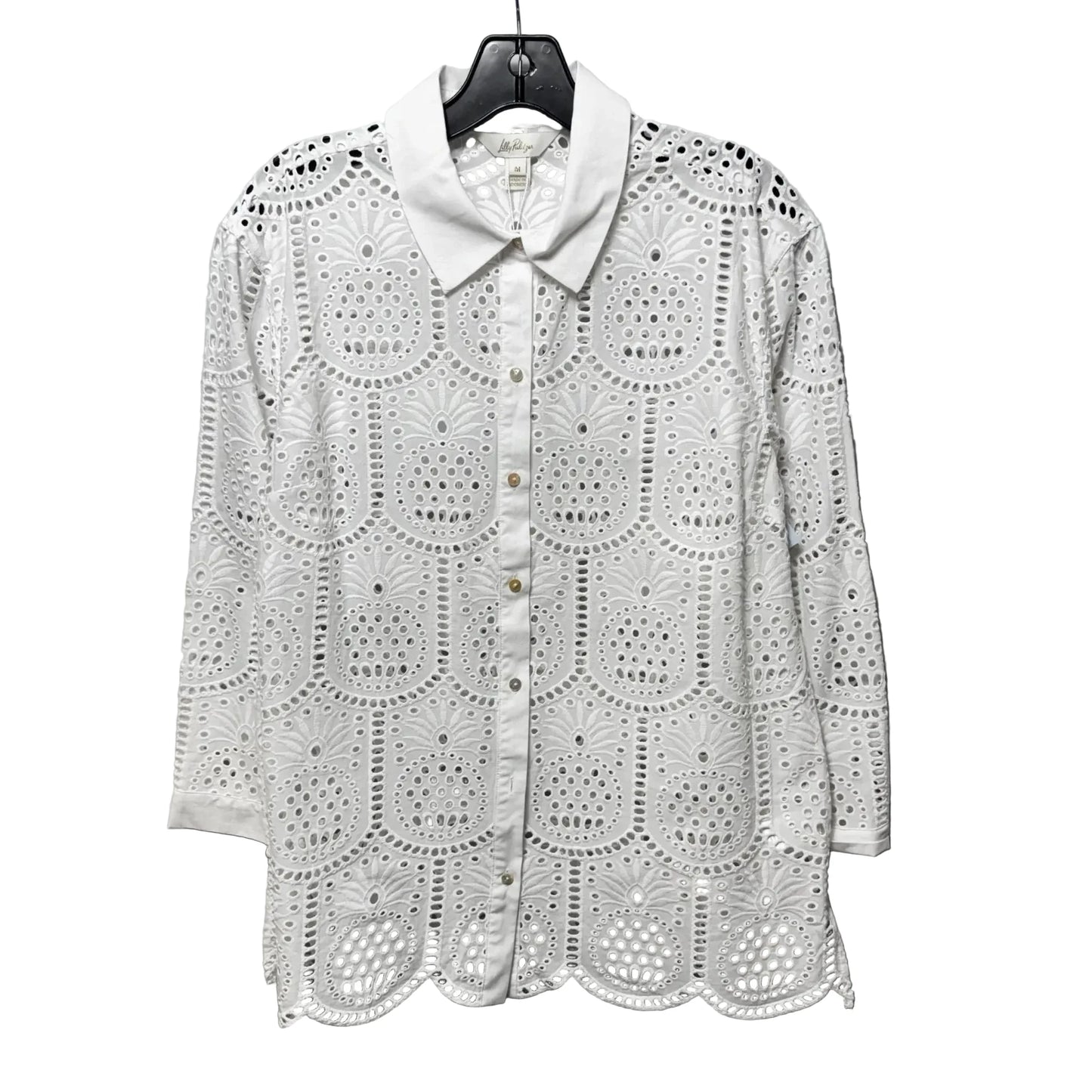 Gracee Pineapple Eyelet Top Long Sleeve Designer By Lilly Pulitzer In White, Size: M