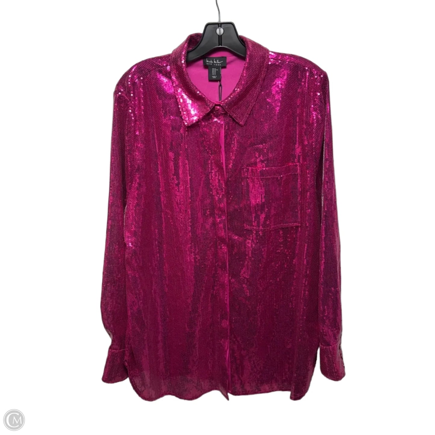 Sequin Top Long Sleeve By Nicole Miller In Pink, Size: Xl