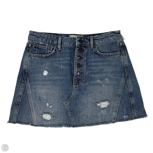 Button Front Distressed Denim Mini Skirt By We The Free In Blue Denim, Size: 6