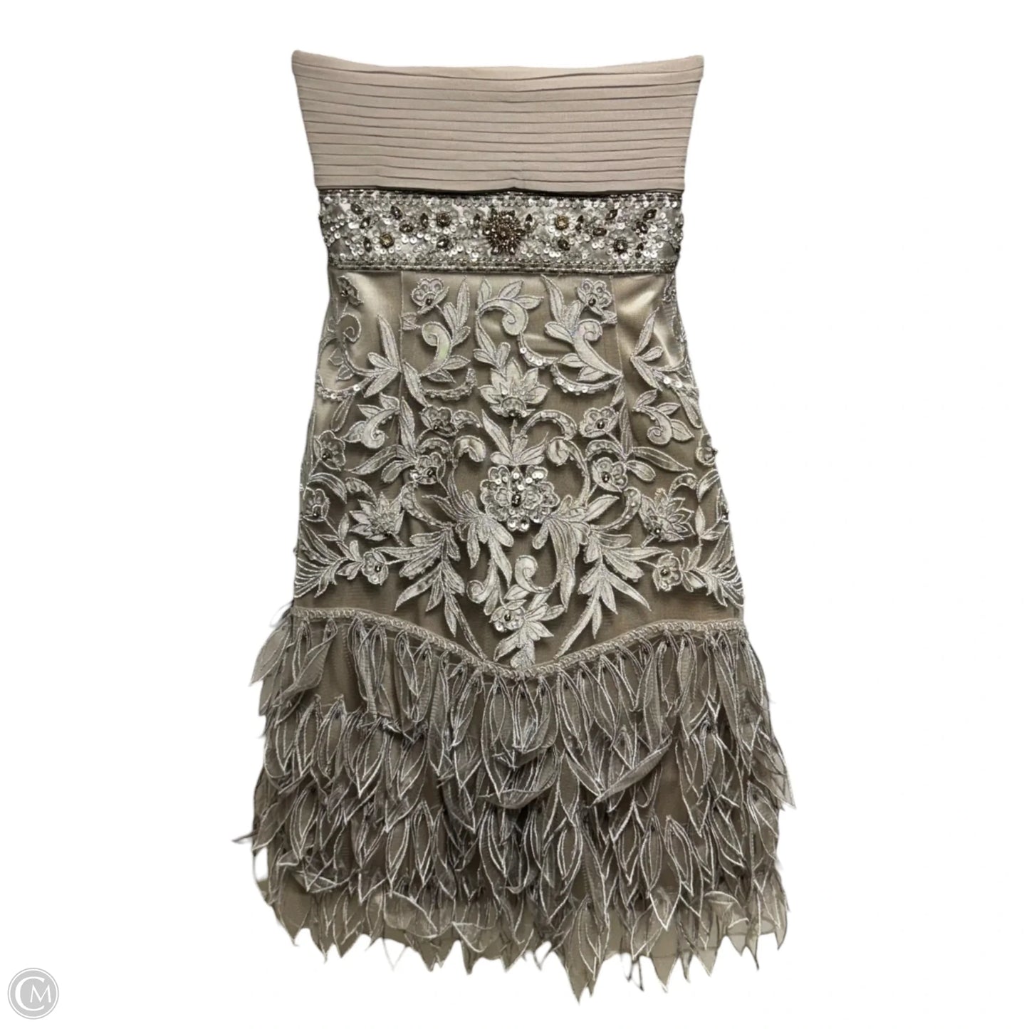 Strapless Embellished Cocktail Dress Party Short By Sue Wong Nocturne In Silver, Size: 4