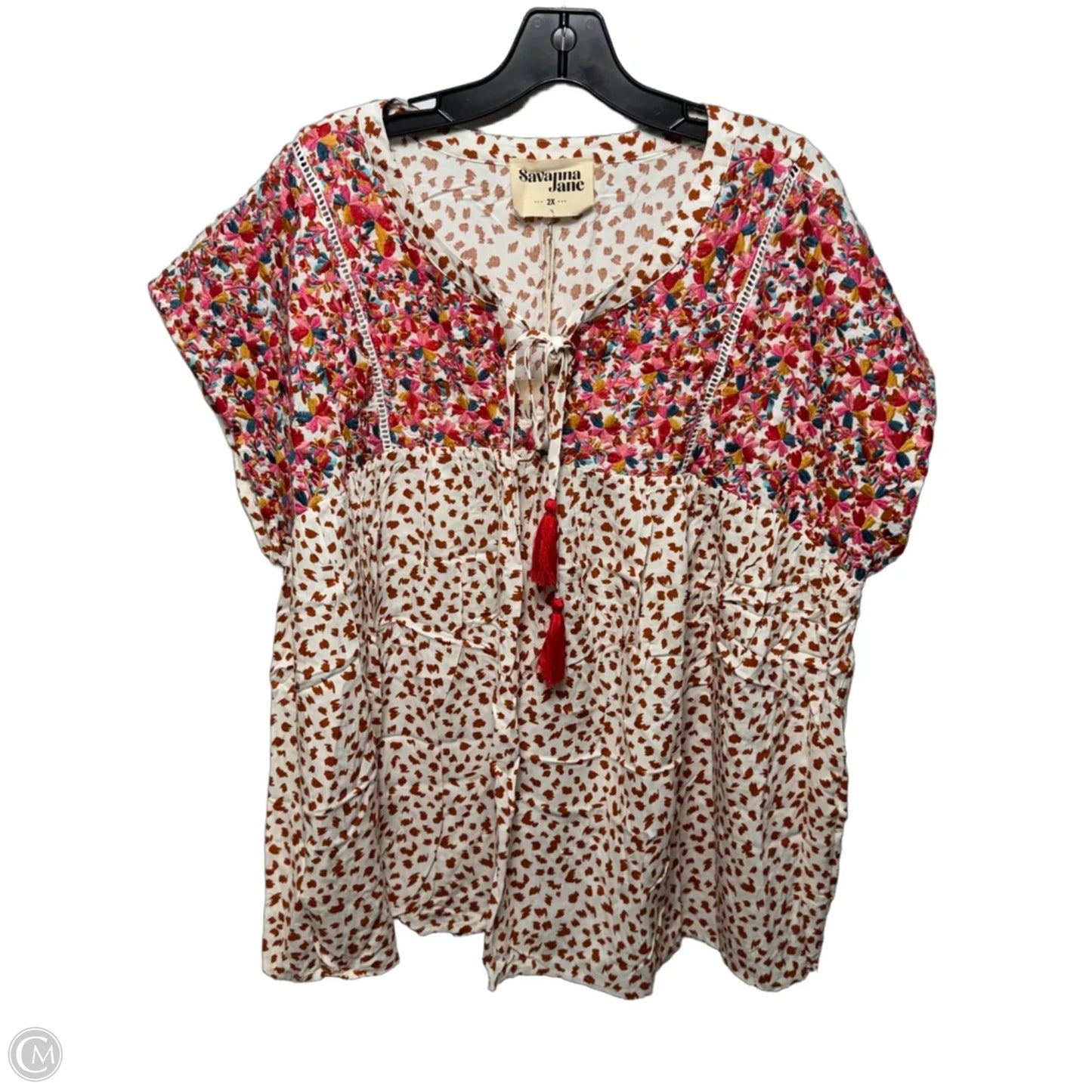 Top Short Sleeve By Savanna Jane In Floral Print, Size: 2x