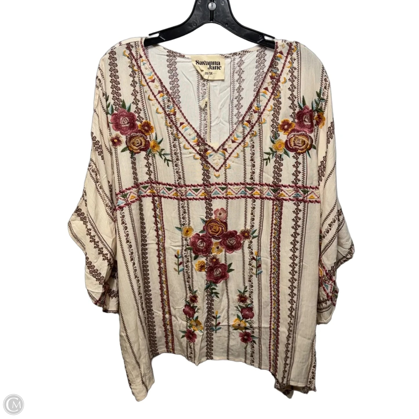 Top Short Sleeve By Savanna Jane In Floral Print, Size: 2x/3x