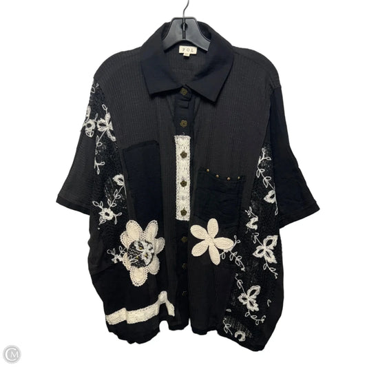 Top Short Sleeve By Pol In Black & Cream, Size: M