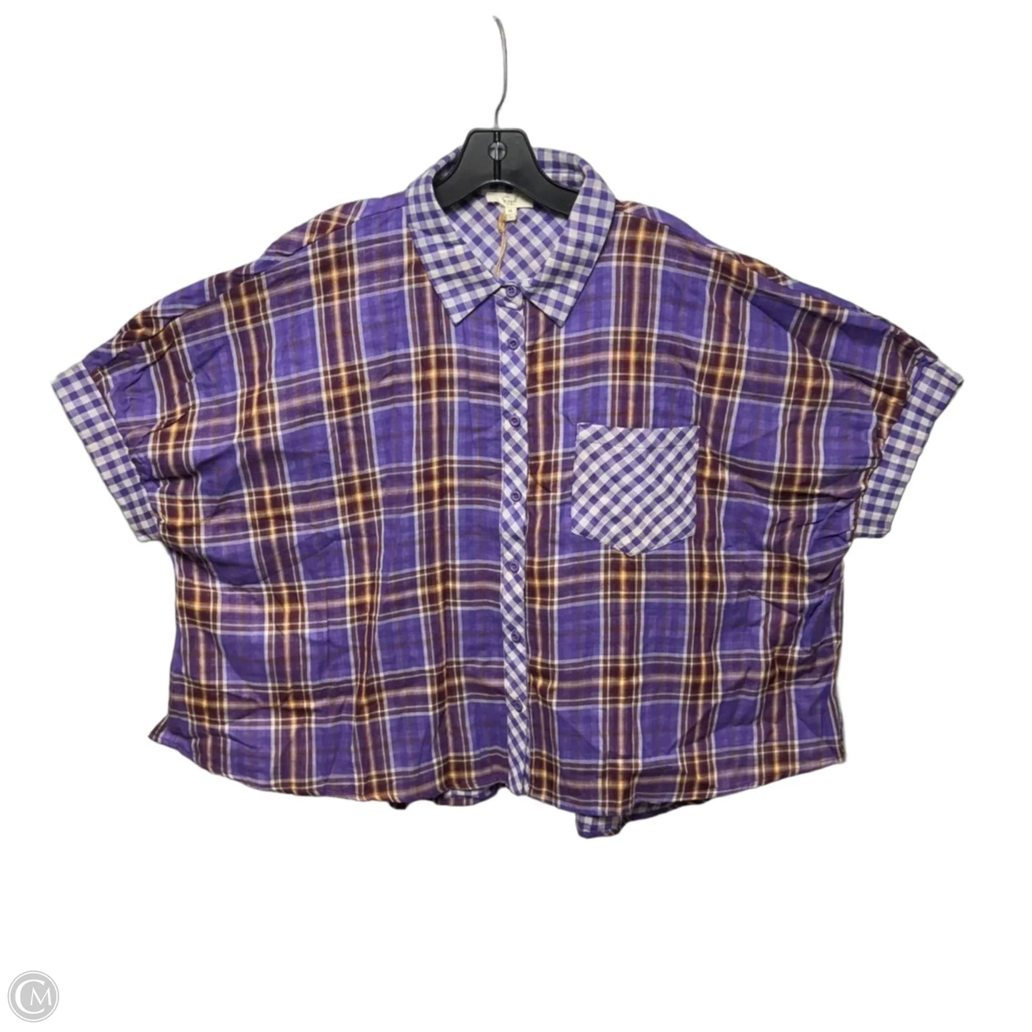 Top Short Sleeve By Easel In Plaid Pattern, Size: M