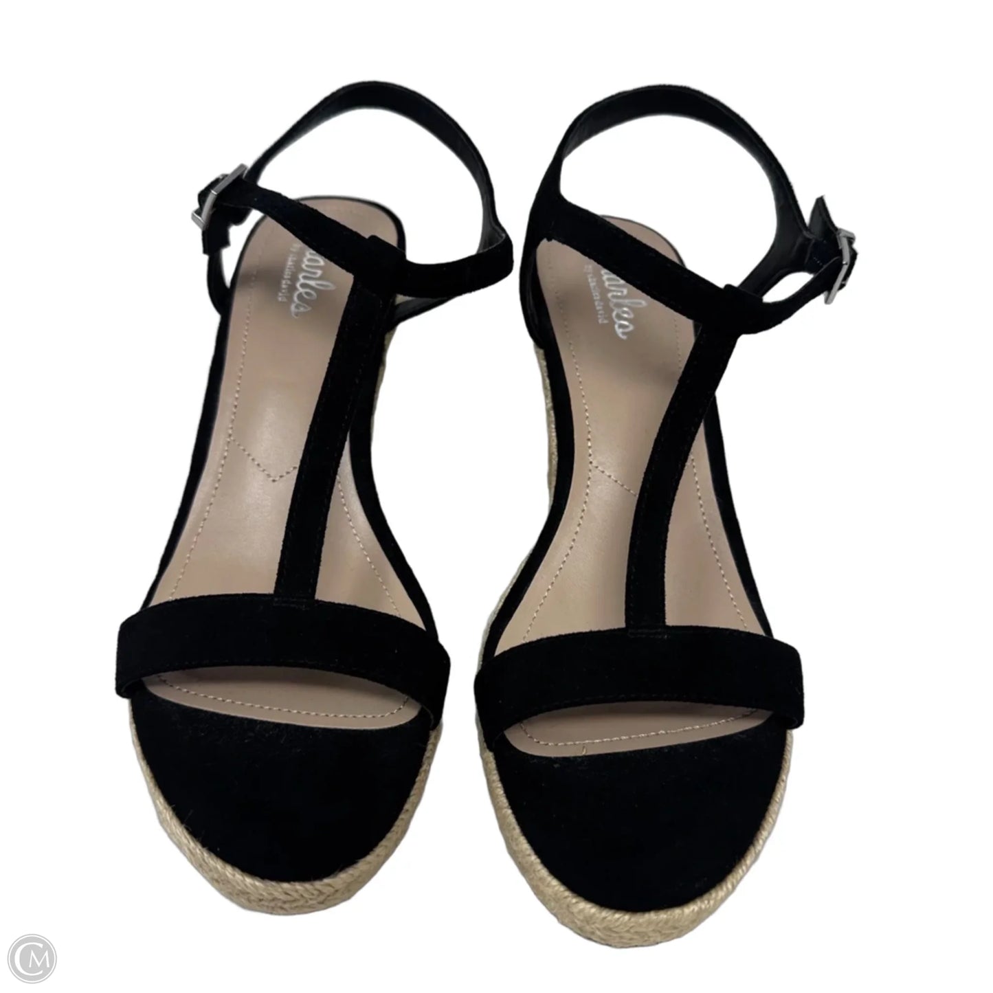 T Strap Espadrille Wedge Shoes By Charles By Charles David In Black, Size: 8