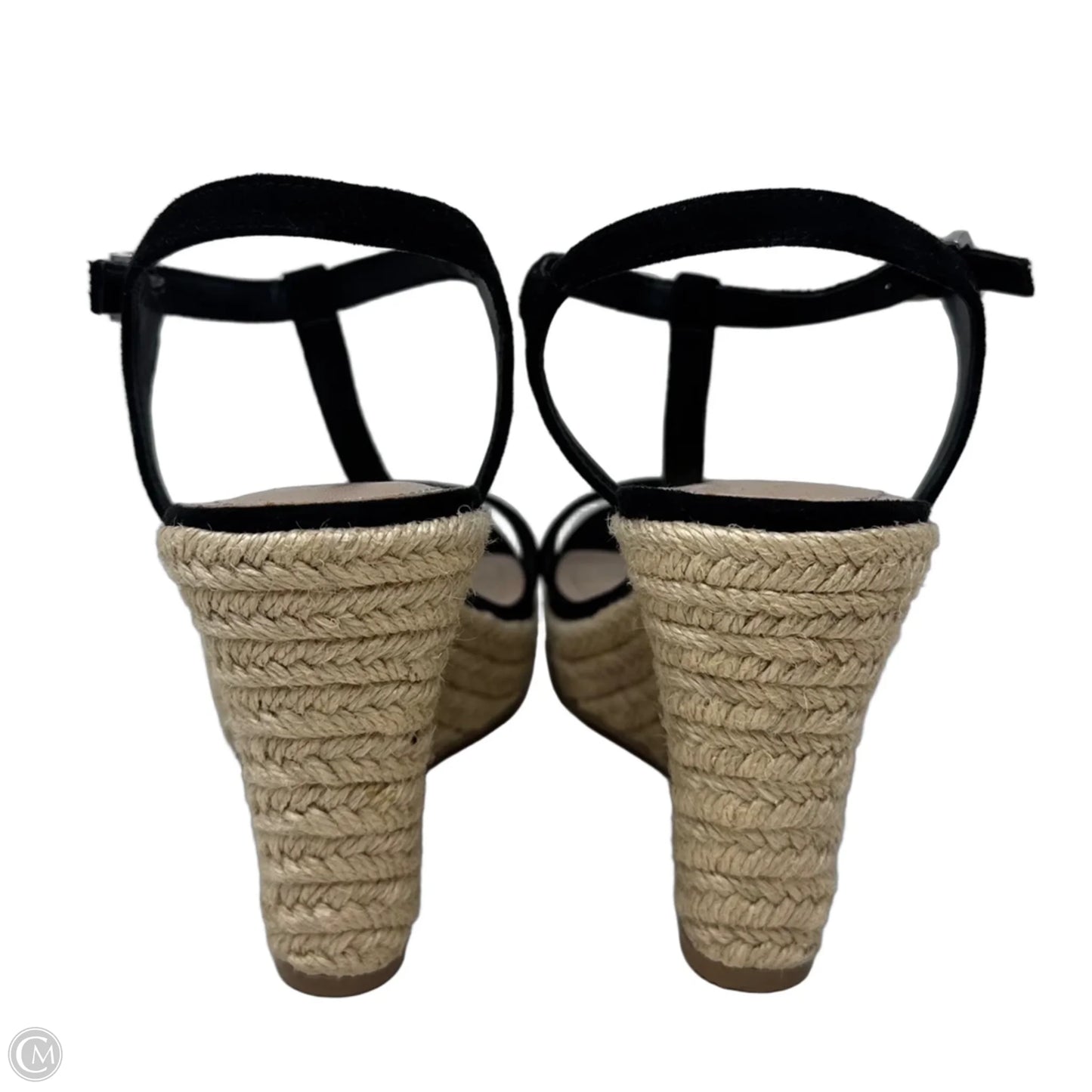 T Strap Espadrille Wedge Shoes By Charles By Charles David In Black, Size: 8