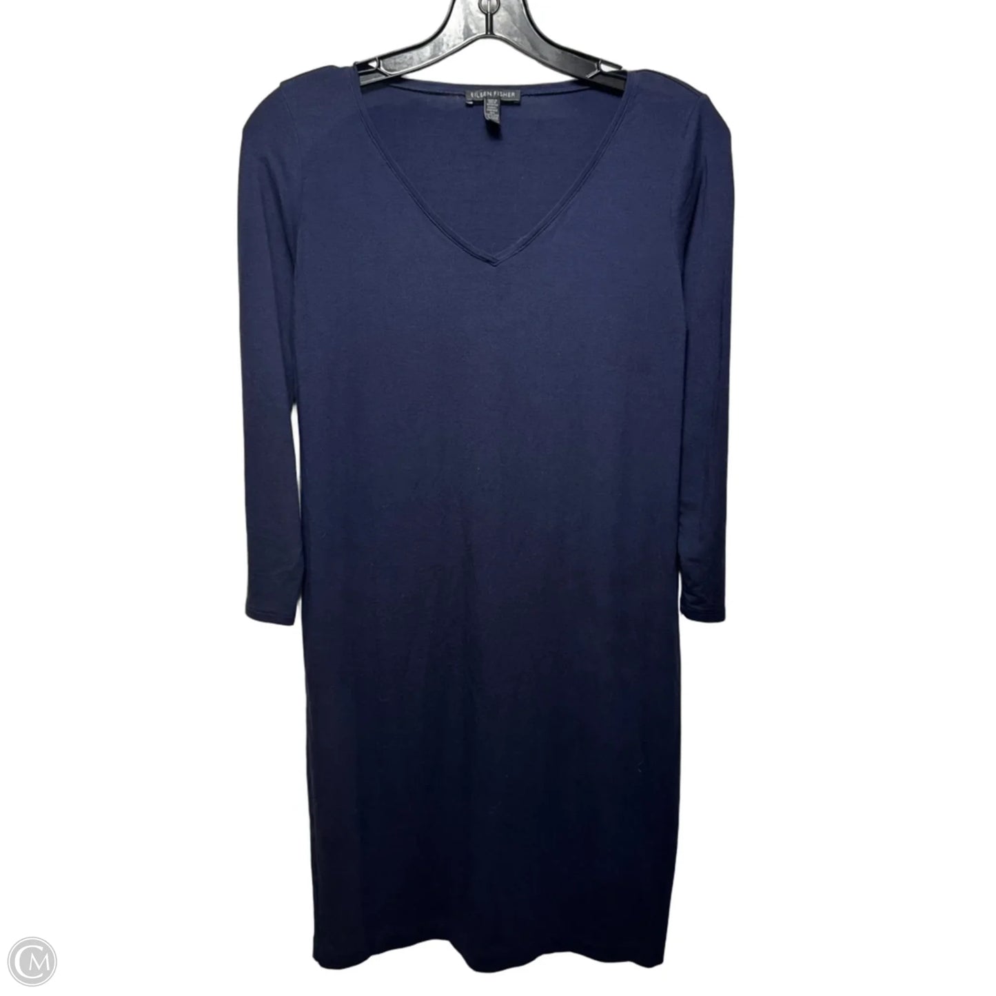 V Neck Dress Casual Short By Eileen Fisher In Navy, Size: Xs