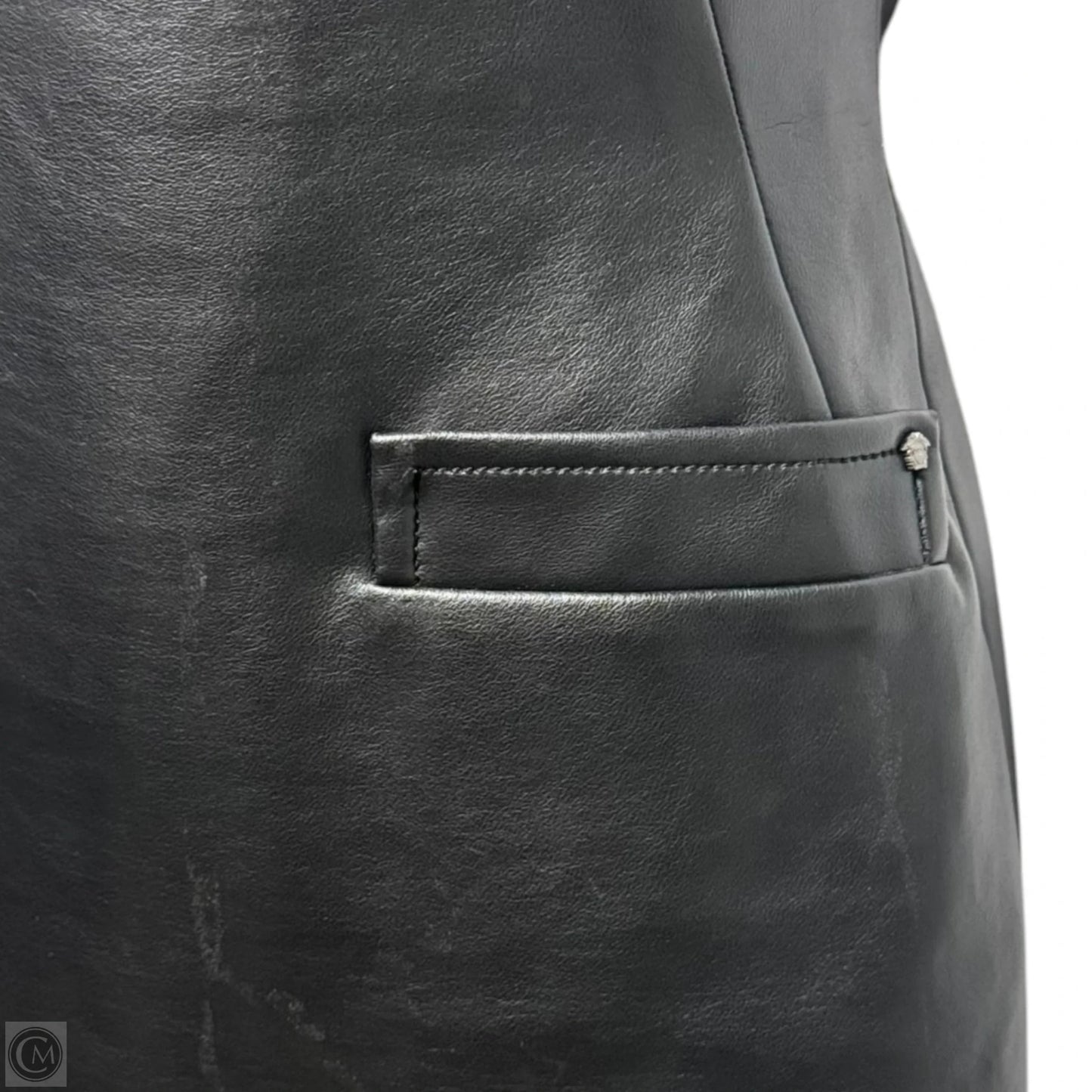 AS IS Faux Leather Sheath Dress Luxury Designer By Versace In Black, Size: 2 (38)