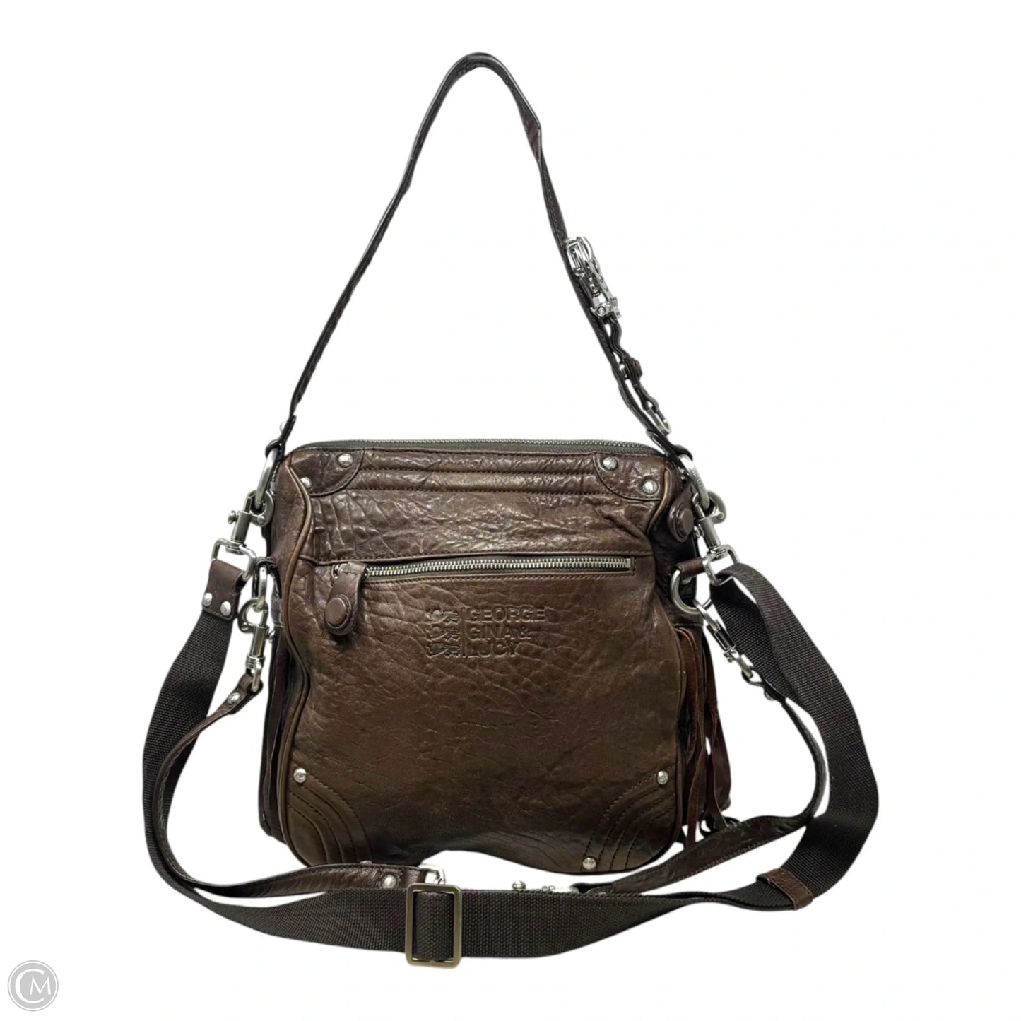 Fringe Leather Satchel Handbag By George Gina & Lucy, Size: Medium