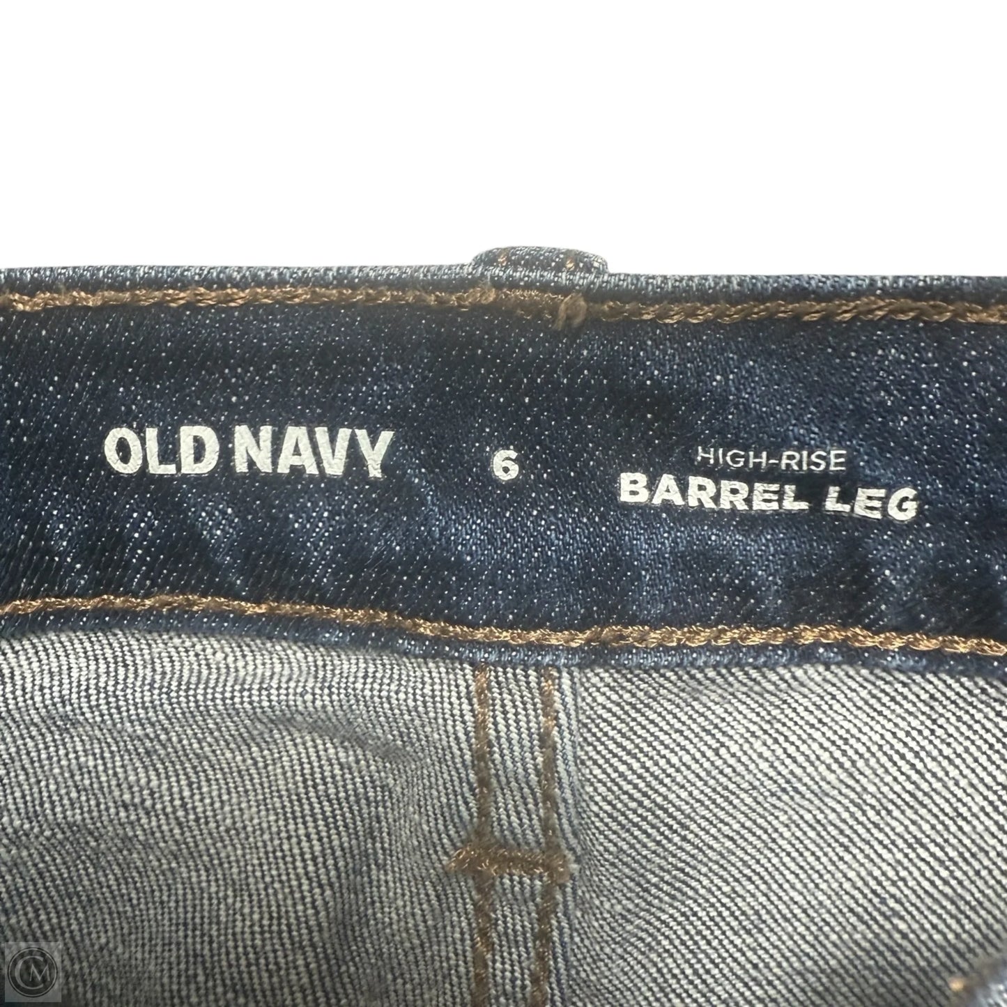 High Rise Barrel Leg Jeans By Old Navy In Dark Blue Wash Denim, Size: 6