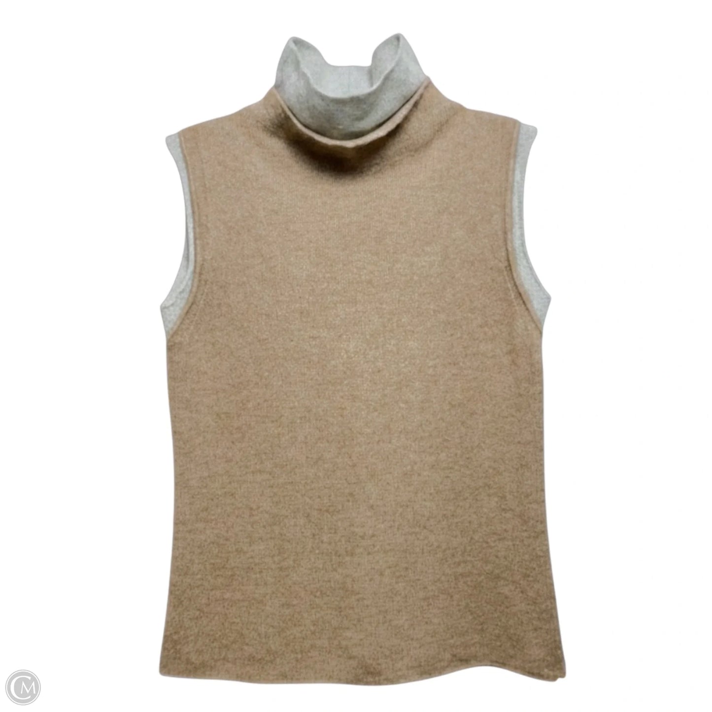 Cashmere Sleeveless Layered Mock Neck Sweater Luxury Designer By Burberry In Brown & Grey, Size: 12