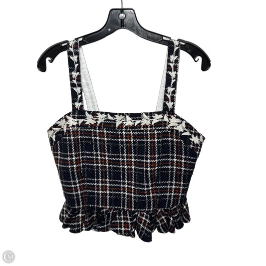 Woven Tweed Peplum Top Sleeveless By Fanm Mon In Navy Plaid Pattern, Size: Xl