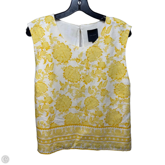 Top Sleeveless By Alex Marie In White & Yellow Floral, Size: Xxl