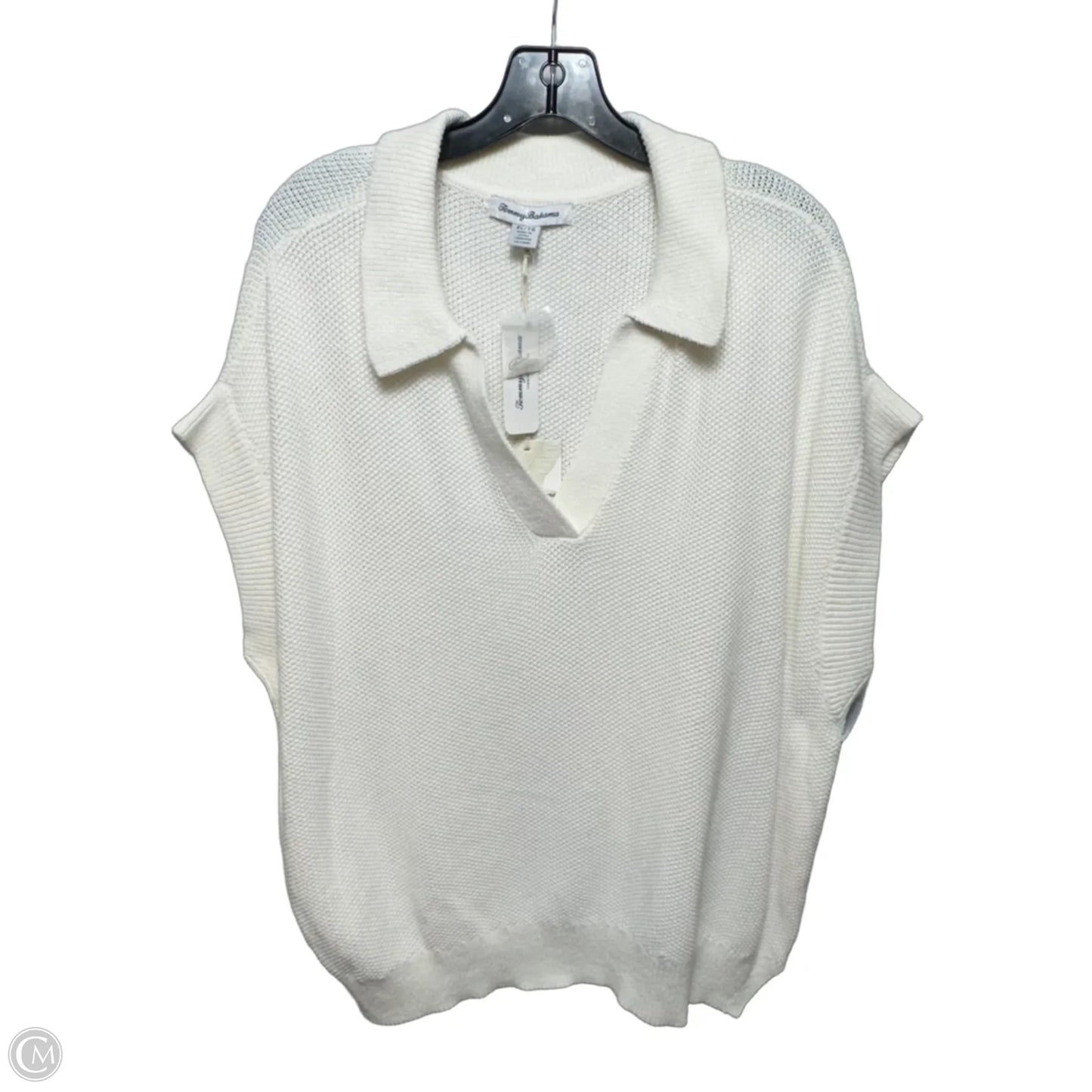 Cotton Pebble Stitch Collar Sweater Top Short Sleeve By Tommy Bahama In Coconut, Size: Xl