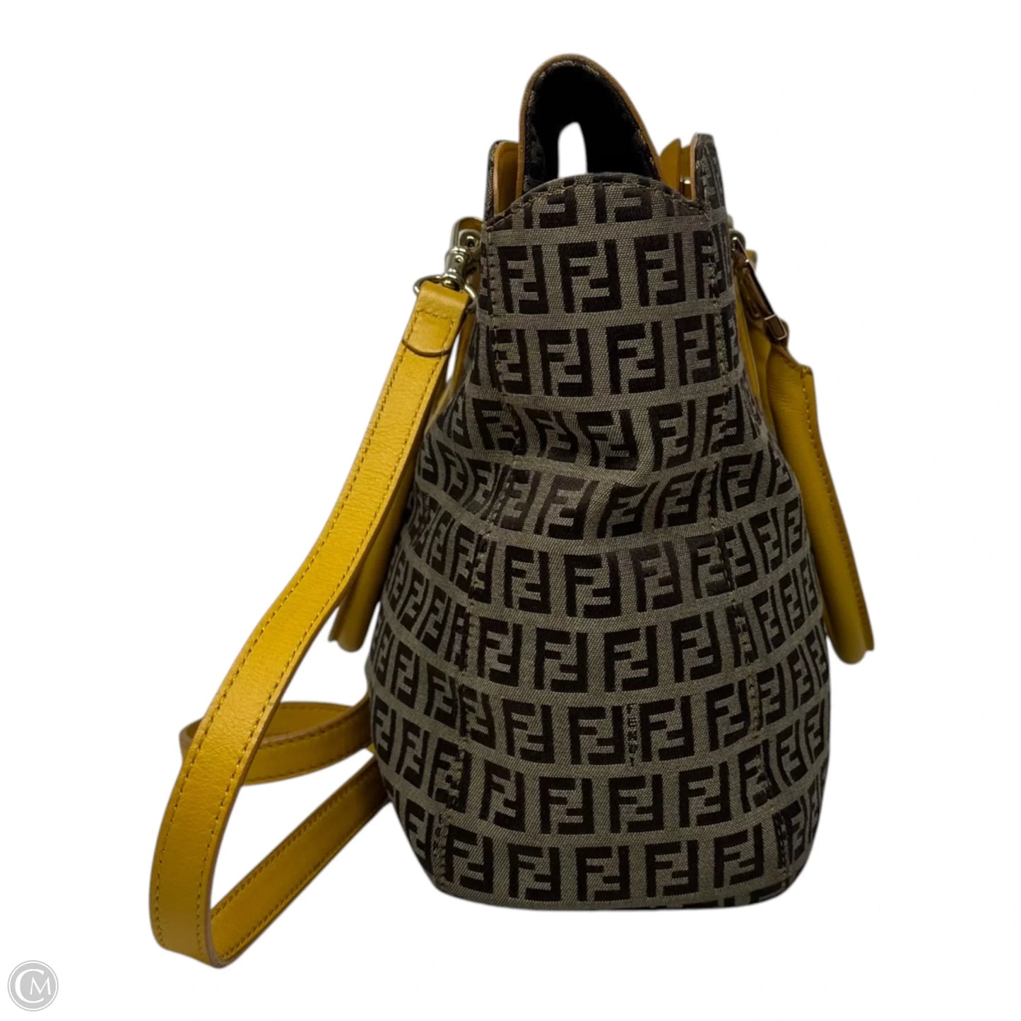 Zucchino Leather Trim Canvas Handbag Luxury Designer By Fendi, Size: Medium