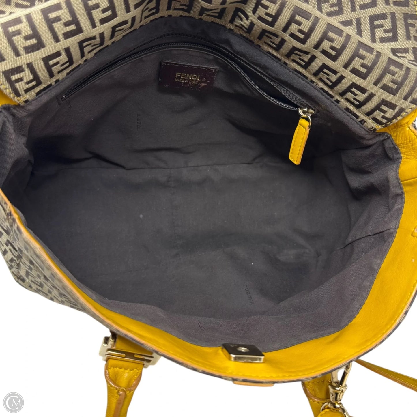Zucchino Leather Trim Canvas Handbag Luxury Designer By Fendi, Size: Medium