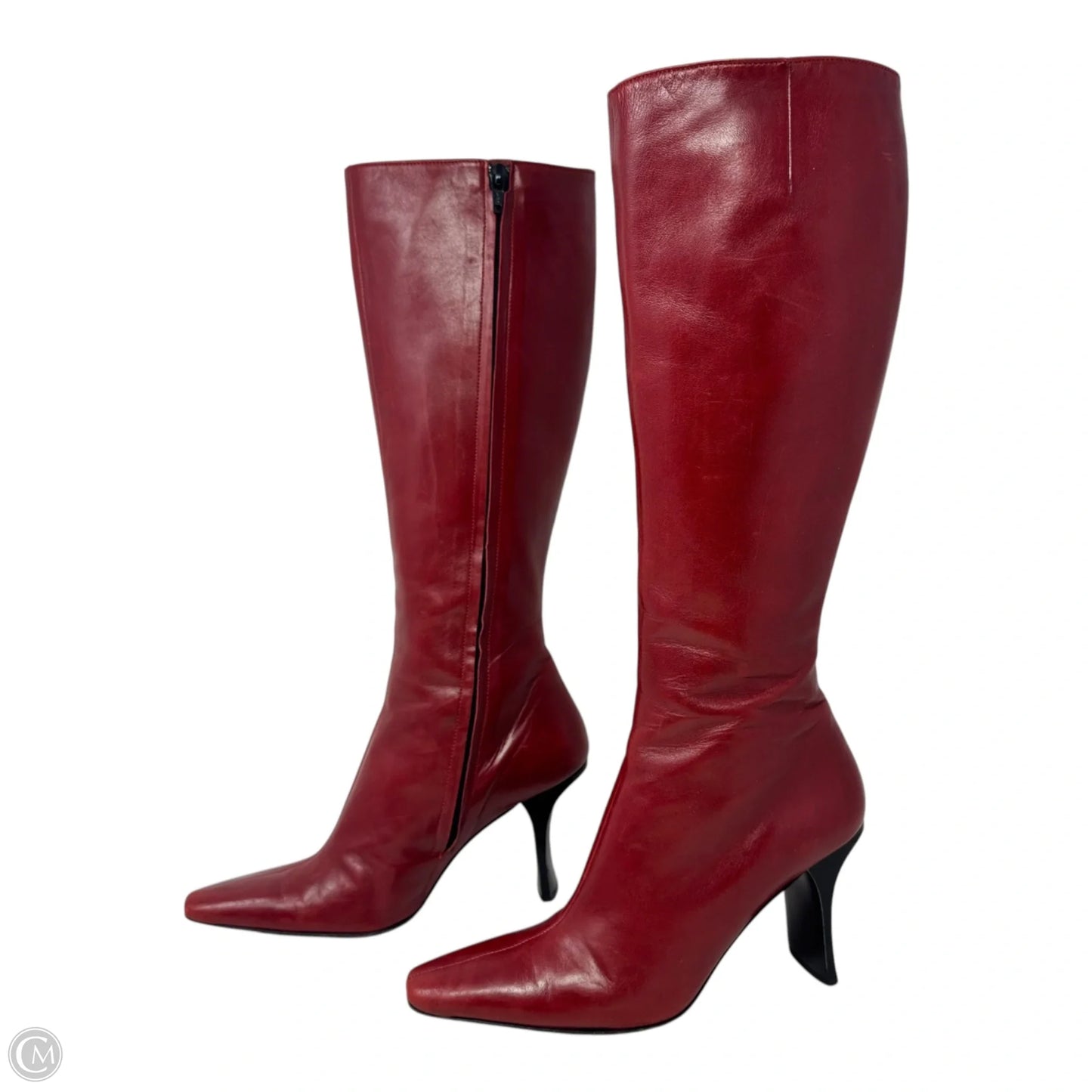Leather Boots Knee Heels By Robert Clergerie In Red, Size: 7