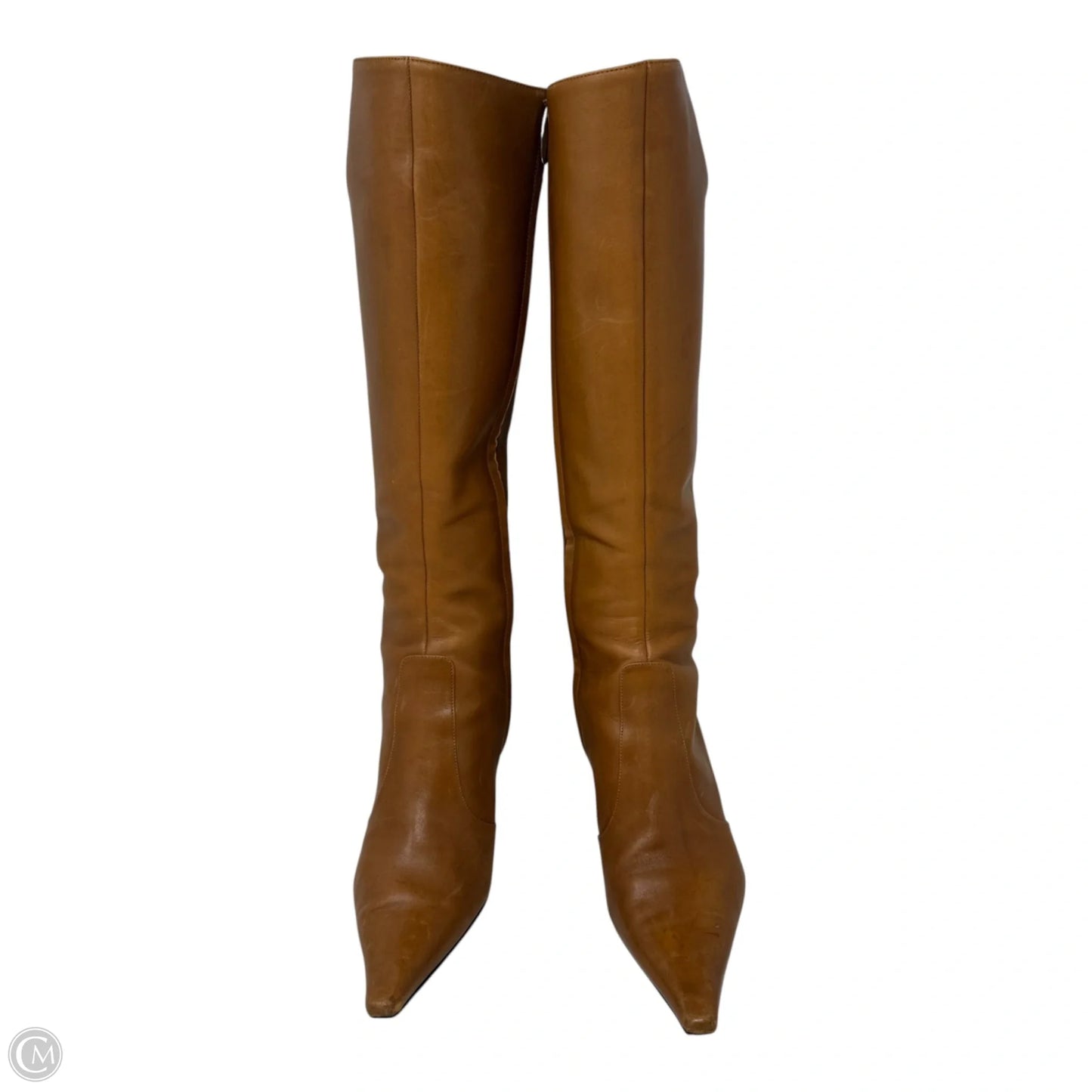 Leather Knee High Heel Boots Designer By Sergio Rossi In Tan, Size: 7