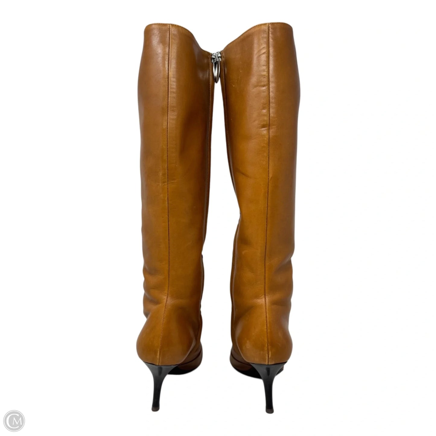Leather Knee High Heel Boots Designer By Sergio Rossi In Tan, Size: 7