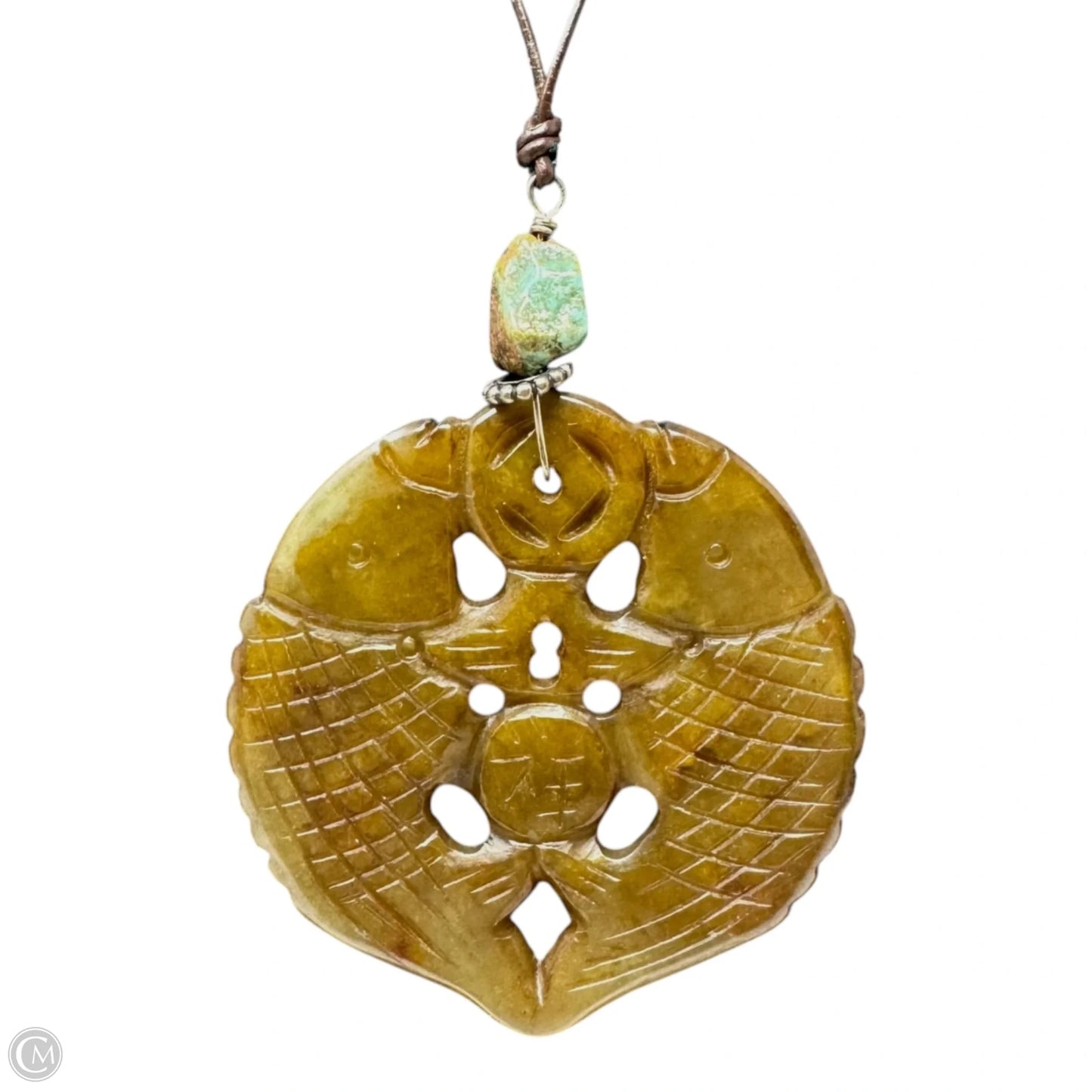 Carved Koi Pendant on Leather Cord Necklace