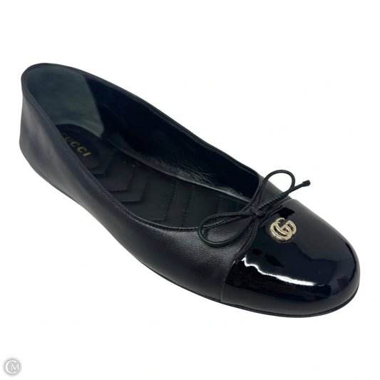 Marmont Cap Toe Leather Ballet Flats Shoes Luxury Designer By Gucci In Black, Size: 39
