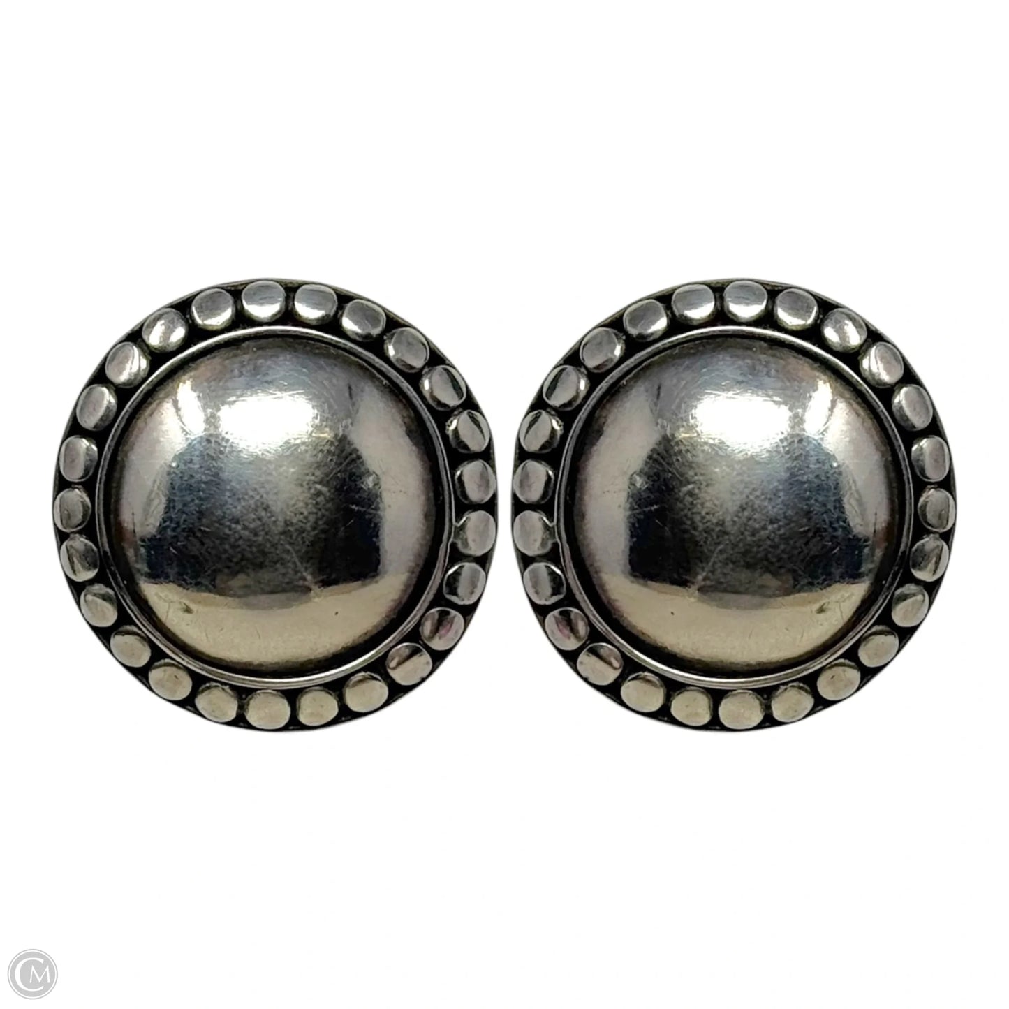 Beaded Border Dome Earrings Sterling Silver