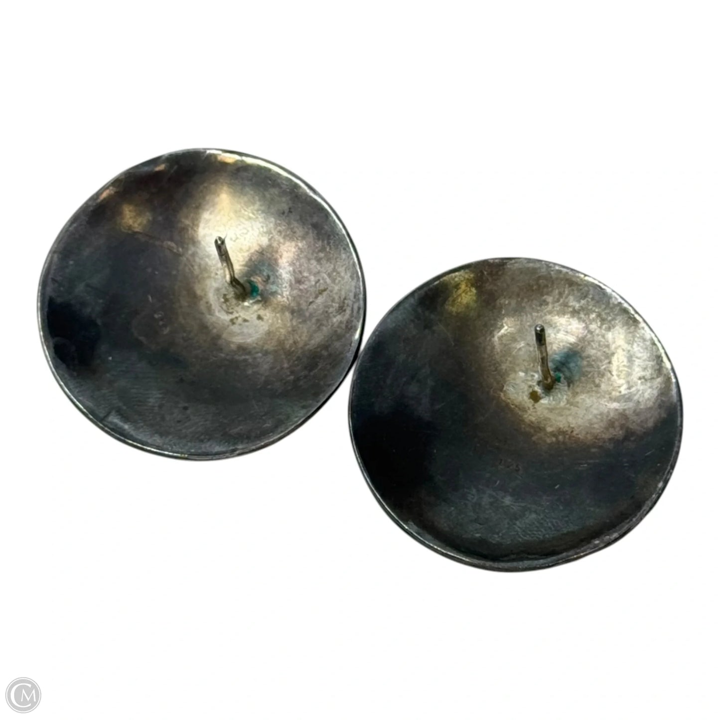 Beaded Border Dome Earrings Sterling Silver