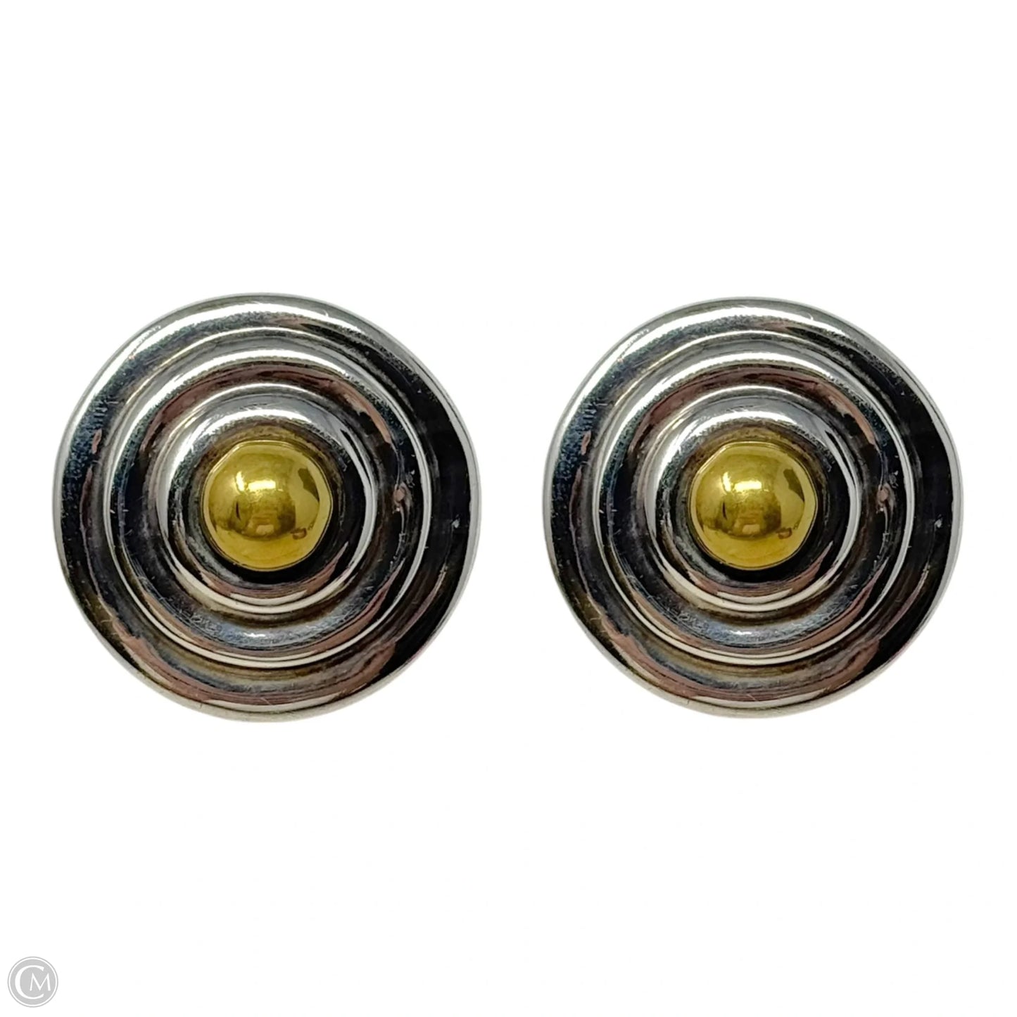 Two Tone Modernist Bullseye Mexican Sterling Silver Earrings
