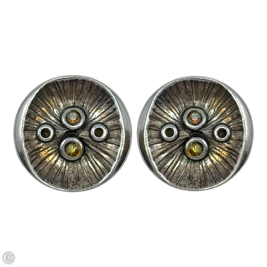 Vintage Round Modernist Silver Tone Clip On Earrings By Avant Garde