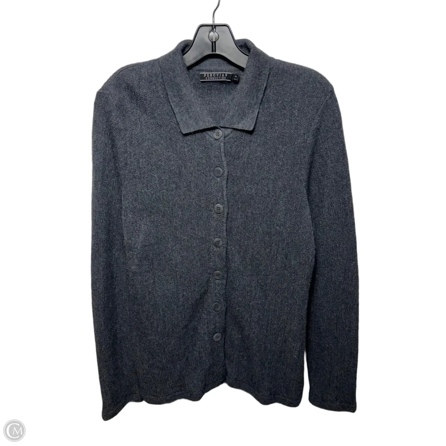 Alpaca Sweater Cardigan By Peruvian Connection In Grey, Size: M
