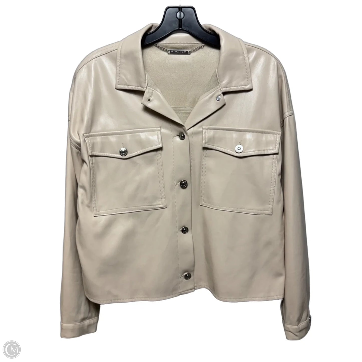 Faux Leather Jacket Shirt By T Tahari In Cream, Size: S