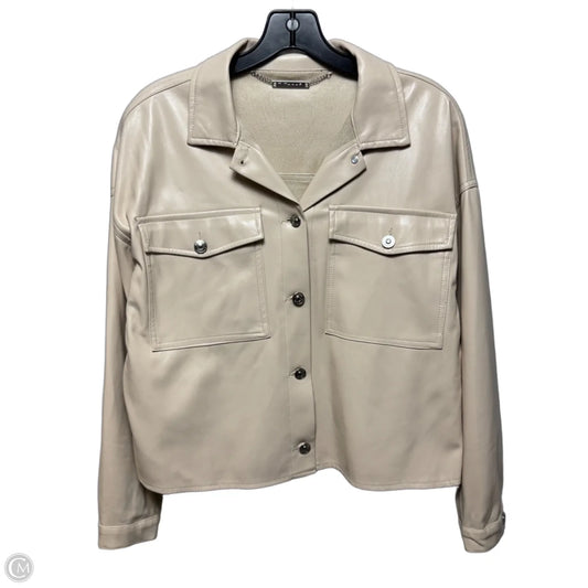 Faux Leather Jacket Shirt By T Tahari In Cream, Size: S