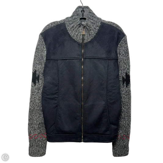 Wool Blend Zip Sweater Cardigan By NILS In Black & Grey, Size: L