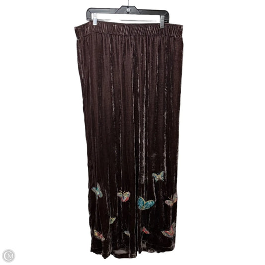 Butterfly Embroidered Velvet Pants Designer By Johnny Was In Brown, Size: Xxl