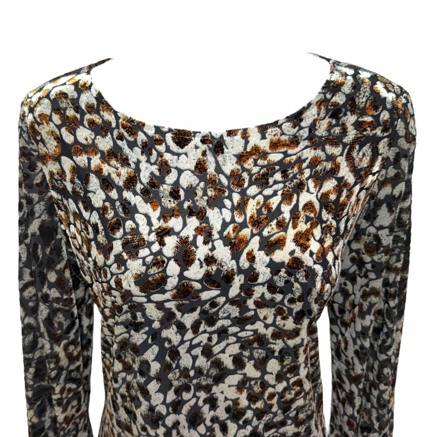 Printed Burn Out Velvet Stretch Blouse By Susan Graver In Animal Print, Size: S