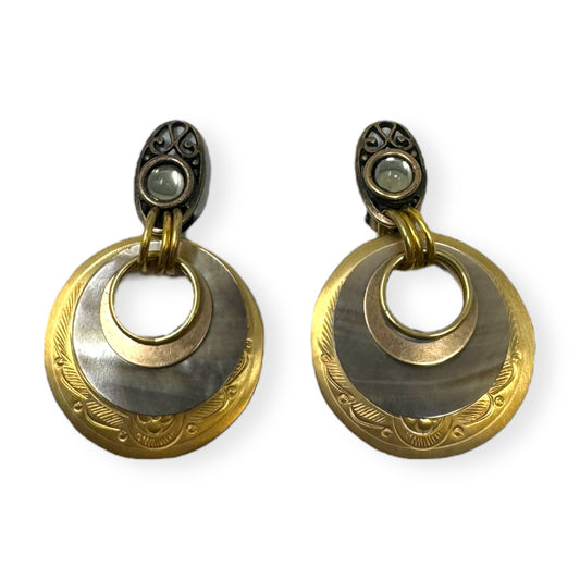 Etched Gold & Mother of Pearl Clip Earrings By John Michael Richardson